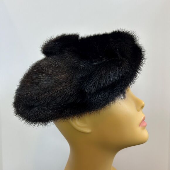Vintage 60s/70s Genuine Fur Pom Top Beret - Picture 3 of 8